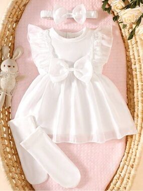 SHEIN White Ruffle Bow Baby Matching Set